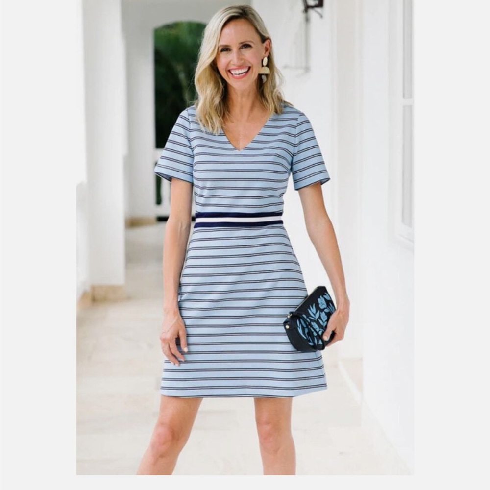 Draper James 2x Navy & Baby Blue Ponte Knit Dress